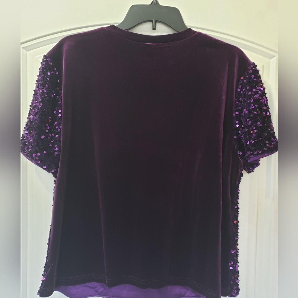 Purple Sequin Short Sleeve Women's Top Size Large by Allegra K New - Picture 4 of 4